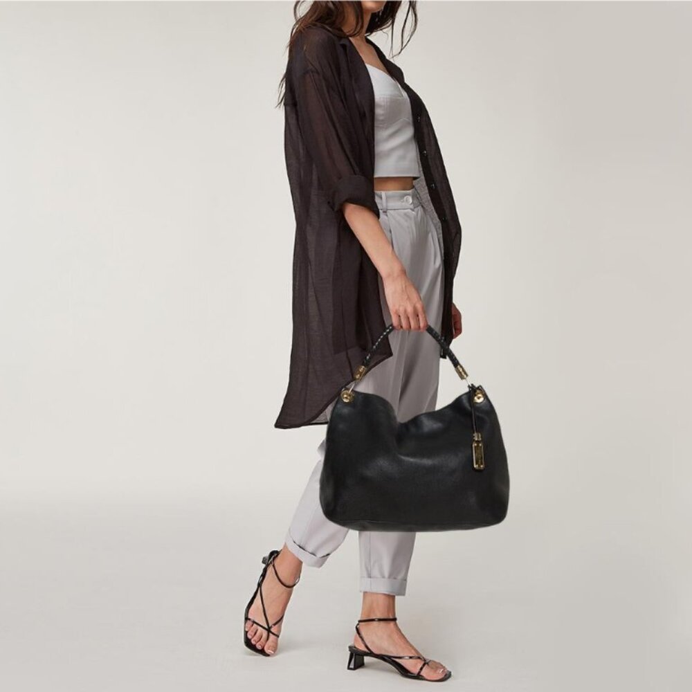 Michael Kors Black Soft Leather Skorpios Hobo